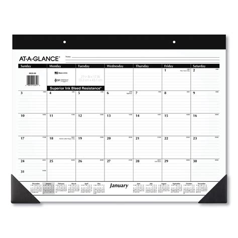 Monthly Refillable Desk Pad 22 X 17 White Sheets Black Binding