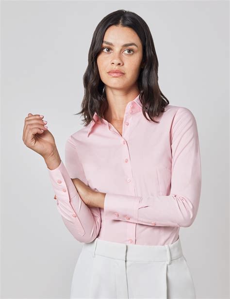 Womens Fitted Shirt With High Long Collar And Single Cuff In Light