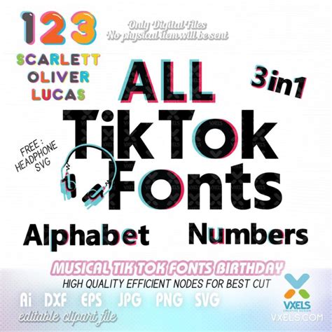 Tiktok Alphabet Bundle Svg Fonts Numbers 4 Tik Tok Character Clip Art