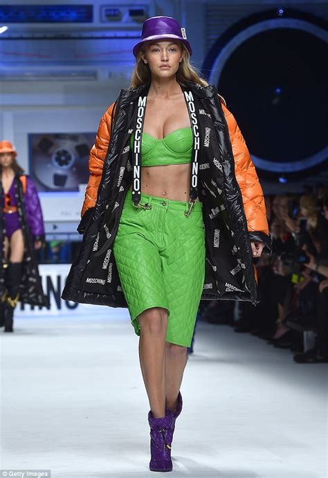 Gigi Hadid Sports Vibrant Street Wear At Moschino Milan Fashion Week