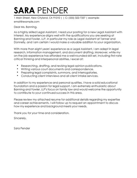 Best Legal Assistant Cover Letter Examples Livecareer