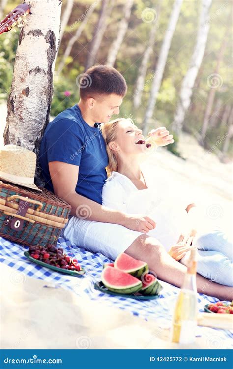 Romantic Couple Having Picnic At The Beach Stock Photo Image Of Tropical Beautiful