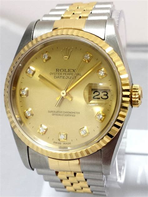 Rolex Datejust Champagne Diamond Dial Two Tone 16233