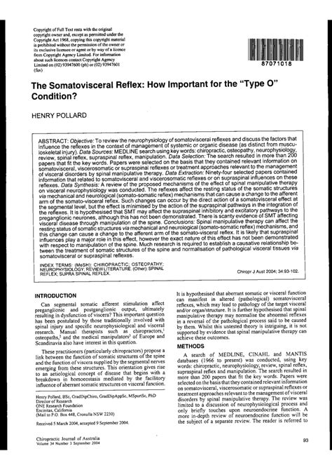 Pdf The Somatovisceral Relex How Important For The Type O Condition