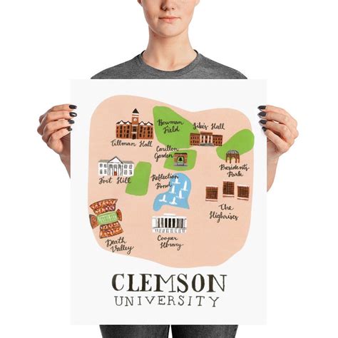 Illustrated Clemson University Campus Map Print Etsy