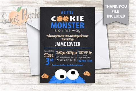 Cookie Monster Baby Shower Invite 5x7 Digital Personalized
