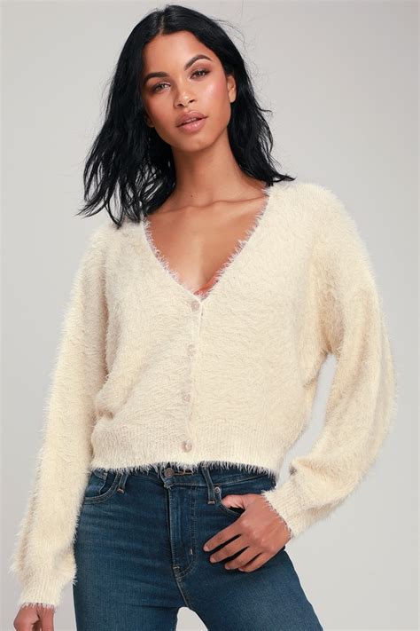Cute Cream Sweater Cardigan Sweater Fuzzy Sweater Sweater Lulus