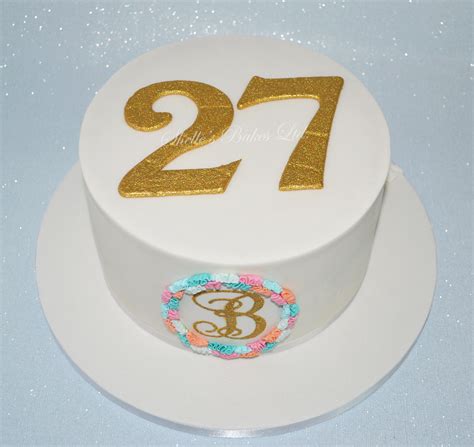 27th Birthday Cake With Sparkly Gold Numbers And Monogram Red Velvet With White Choco 27th