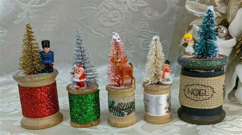 Details About Pick One Christmas Decor Handmade Vintage Wood Thread