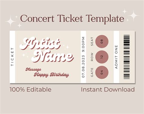 Concert Ticket Template Editable Concert Ticket Template Custom