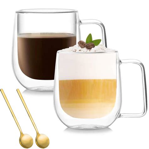 buy double walled glass coffee mugs insulated espresso coffee cups with large handle drinking