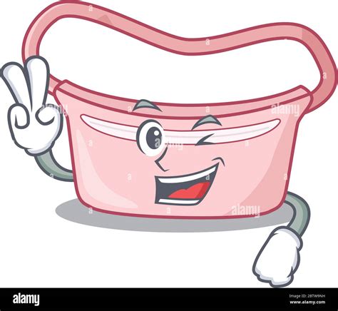 Happy Women Waist Bag Cartoon Design Concept Show Two Fingers Stock Vector Image And Art Alamy