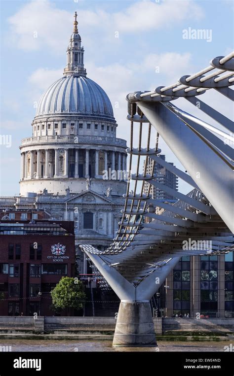 The Millennium Bridge And St Pauls Cathedral London England United