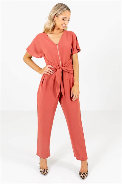 Forever Falling Dark Coral Jumpsuit Boutique Jumpsuits For Women