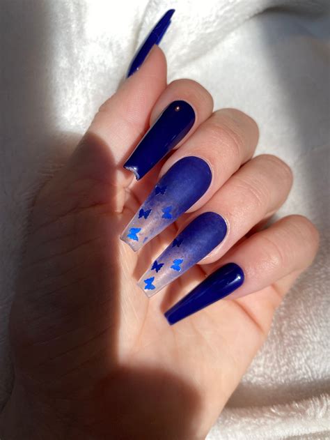 50 Gorgeous Butterfly Nails You Ll Want To Try This Season In 2021 Blue Acrylic Nails Glitter
