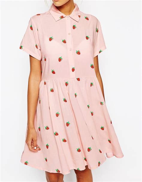 Lazy Oaf Shirt Dress In Mini Strawberries Print At Clothes Fashion Outfits