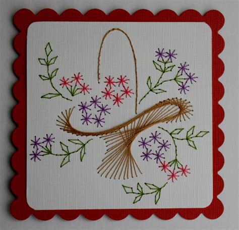 Stitched Flower Basket Paper Embroidery Embroidery Cards Stitching