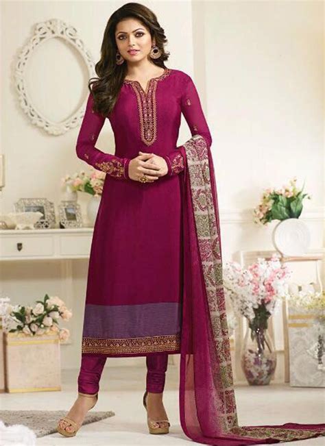 Buy Drashti Dhami Crepe Silk Embroidered Work Pakistani Straight Salwar Suit Online