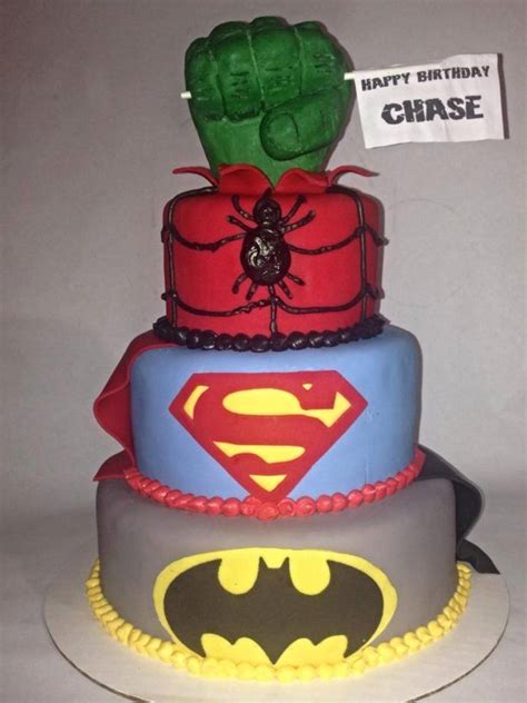 Superhero Cake Batman Superman Spiderman Hulk Fist