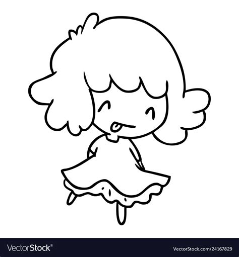 Line Drawing Of A Cute Kawaii Girl Royalty Free Vector Image