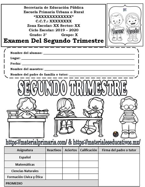 Examen Del Segundo Trimestre Del Tercer Grado Del Ciclo Escolar Material Educativo