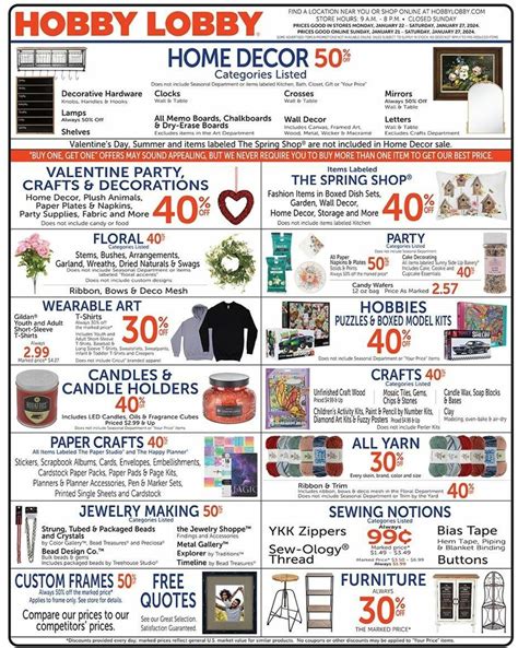 Hobby Lobby Weekly Ad from January 21