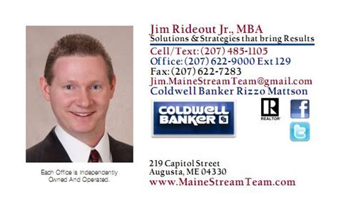 Business Card 207 485 1105 Real Estate Services Banker Mba