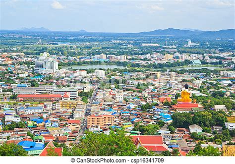 High angle view of the city in nakhon sawan province thailand. | CanStock