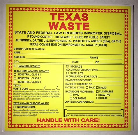 Hazardous Waste Label Printable