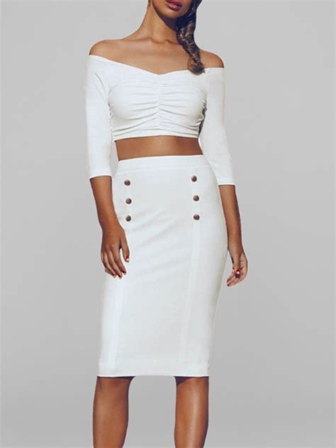 Sexy Off Shoulder V Neck Cropped Skirt Set Online Discover Hottest Trend Fashion At