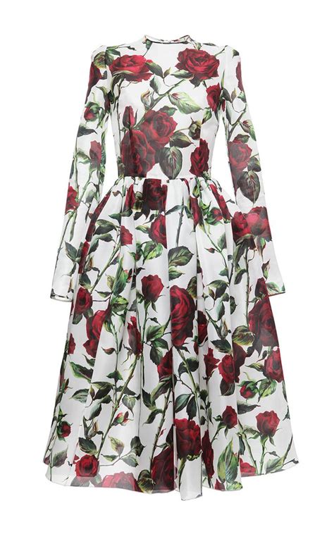 Dolce And Gabbana Silk Organza Rose Print Dress Com Imagens Vestidos