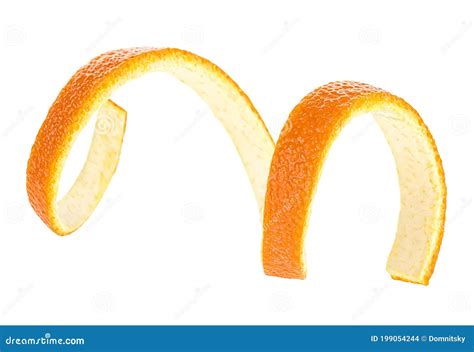 Single Orange Peel On White Background Orange Twist Close Up Orange