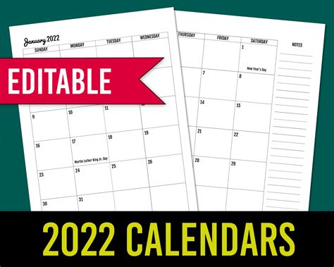 Blank Editable Calendar 2022 Customize And Print