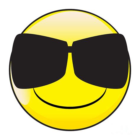 Big Happy Eyes Smile Face Button Emoticon With Dark Glasses Digital Art