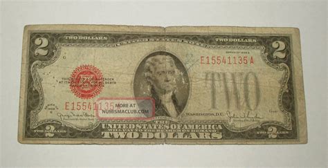 Vintage U S 1928 G Two 2 Dollar United States Note Red Seal