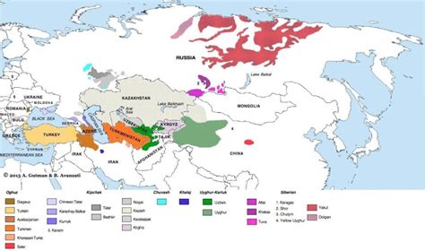 Mapa występowania języków tureckich na świecie