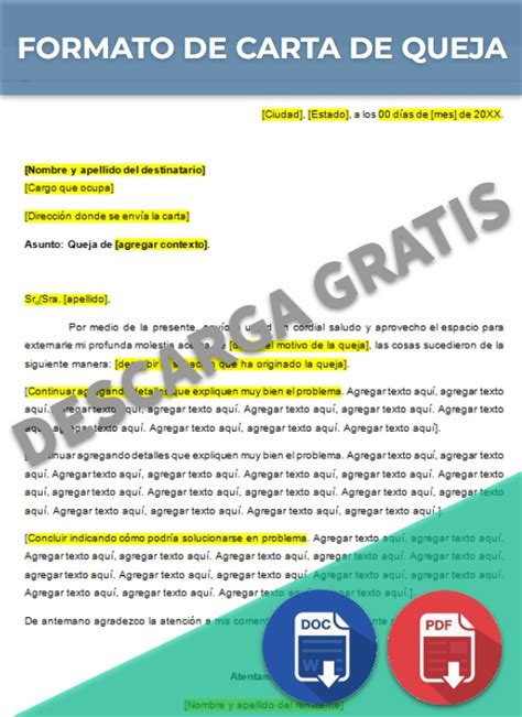 Carta De Queja Ejemplos Y Formatos Word PDF