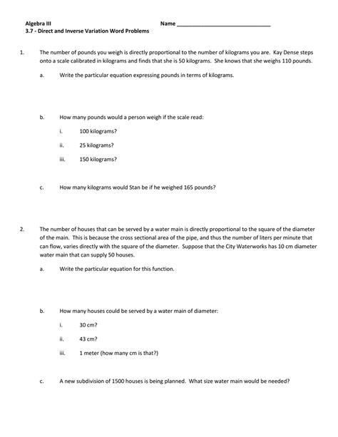 37 Direct And Inverse Variation Word Problems Worksheet — Db
