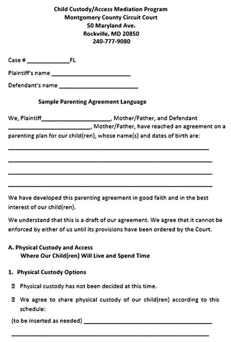 Custody Agreement Template Custody Agreement Custody Letter