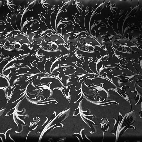 Jacquard Damask Print Fabric Black Silver For Curtains And Decorations