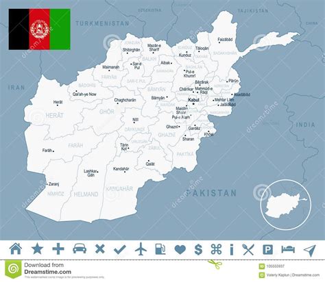 Afghanistan Map And Flag Detailed Vector Illustration