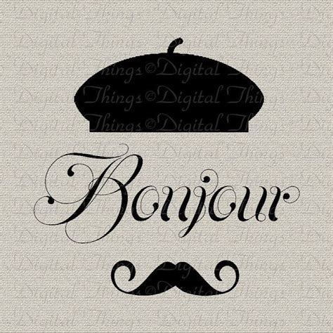 Bonjour Mustache French Script French Decor Printable Print Digital Instant Download for Art or ...