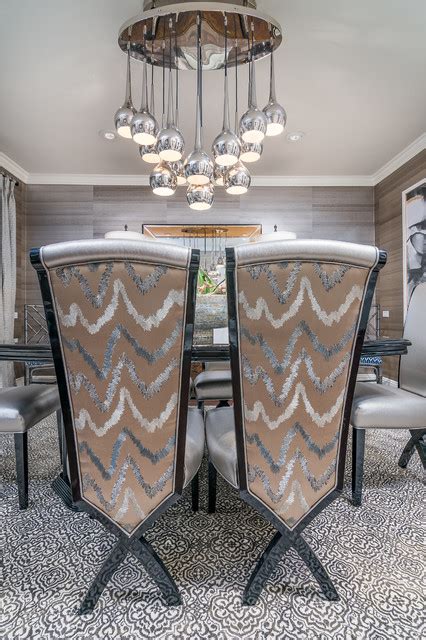 Transitional Dining Room With Wallpaper In A Neutral Color Palette