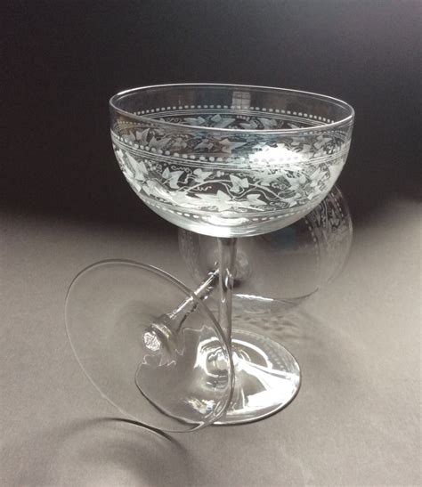 Antique Champagne Glasses With Vine Engraved Decoration C1880