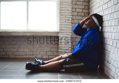 Fat Man He Tired Discouraged Exercise Stock Photo Edit Now 1408711952