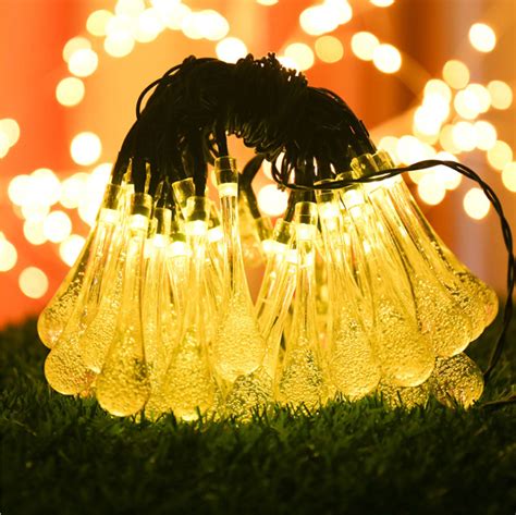 Led Water Drop Solar Powered String Lights For Indoor Outdoor Patio