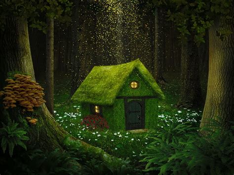 House In Enchanted Forest Forest House Grass Cottage Bonito
