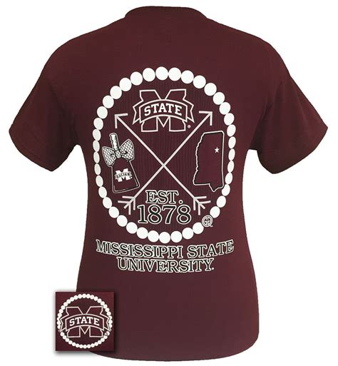 MSU Mississippi State Bulldogs Cowbell Arrow Pearls Girlie Bright T