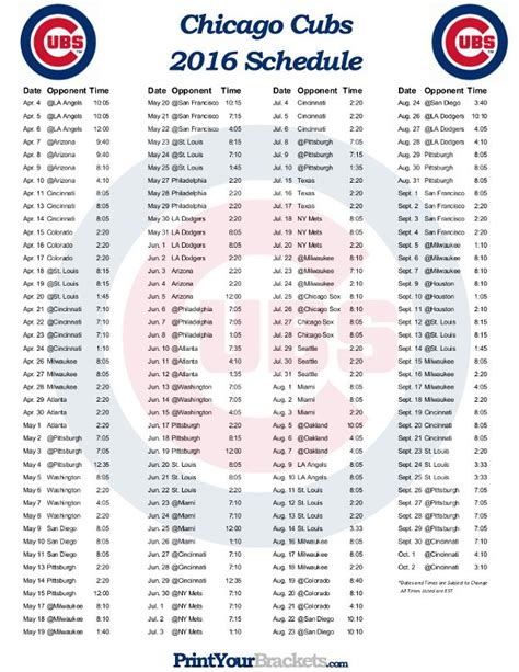 Chicago Cubs Schedule Printable Printable Blank World