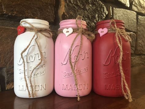Valentines Day Painted Mason Jars Set Of 3 Quart Jars Valentines Day
